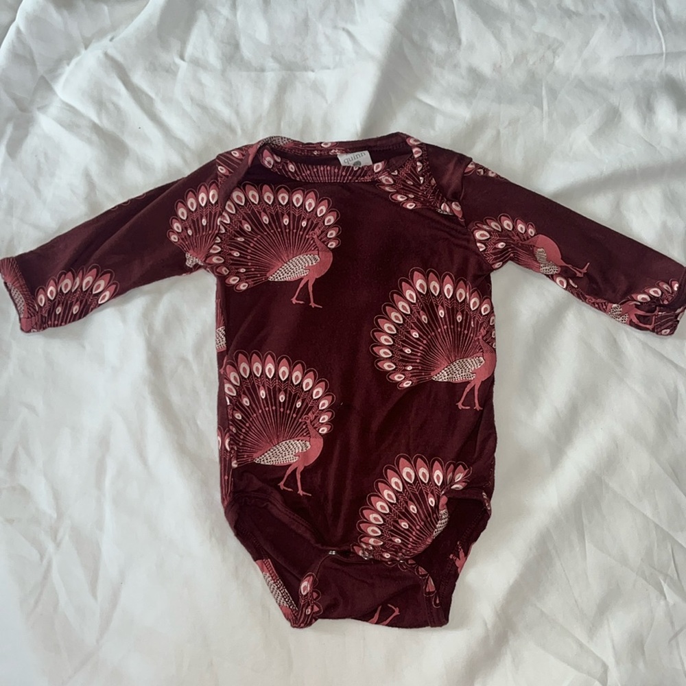 Kate Quinn | Long Sleeve Bodysuit | 3-6 M | Red Peacocks
